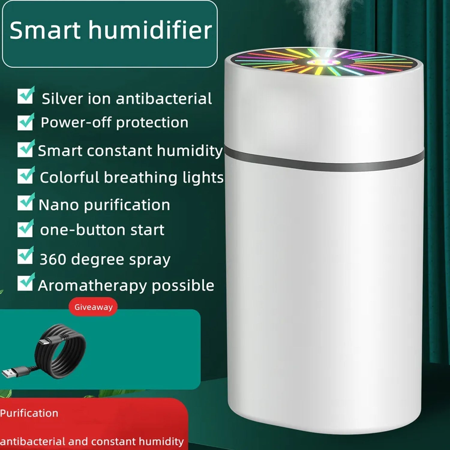 6571 Humidifiers For Bedroom, Small Humidifier With Colourful Light Effect, Mini Desk / Car Humidifier with Colourful Light 6571 Humidifiers For Bedroom, Small Humidifier With Colourful Light Effect, Mini Desk / Car Humidifier with Colourful Light